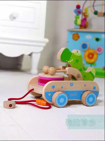 Baby Early Education: Drumming, Wooden Toy Car, Pull Rope, Hand Pulled Car, Baby Yearly Tractor, Puzzle and Step Learning - Dwzpryc