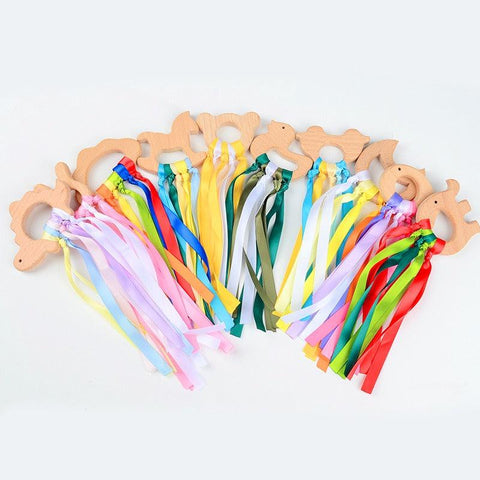Hot selling baby toys, colorful beech wood baby gum toys, ribbons, satin - Dwzpryc