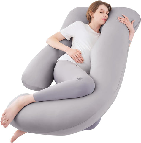 Pregnancy Pillows for Sleeping, U Shaped Body Pillow Pregnancy Must Haves, Maternity Pillow for Pregnant Women, 59'' Full Pregnant Pillow with Removable Cover for Side Sleeper, Light Grey - Dwzpryc