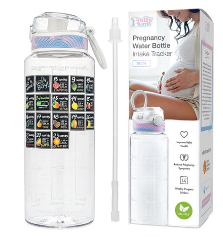 Water Bottle Tracker for Pregnancy – Must-Have First Trimester Essentials – Great Gifts for Expecting Moms – Nausea Relief – Weekly Stickers, Straw, BPA Free - Dwzpryc